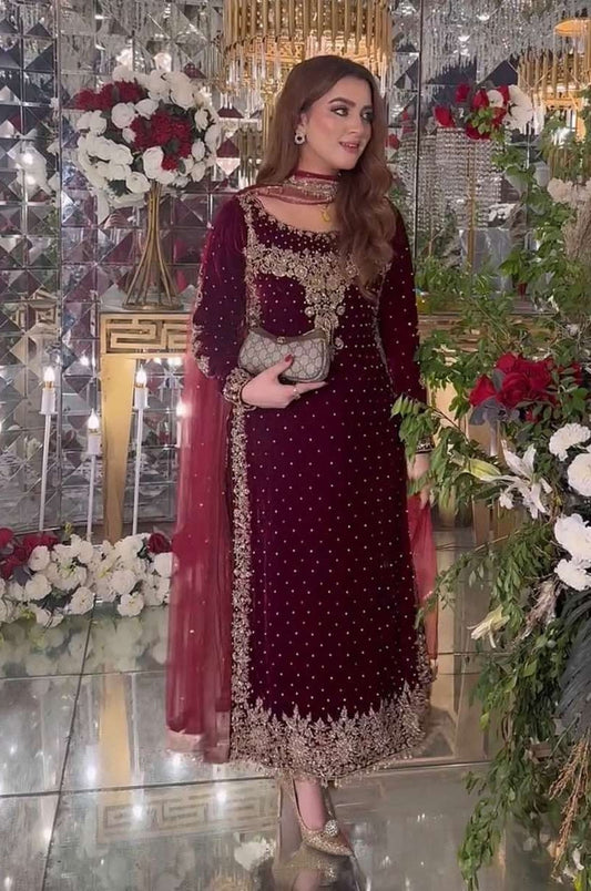 Aneelas Collection| Maroon - Velvet Collection