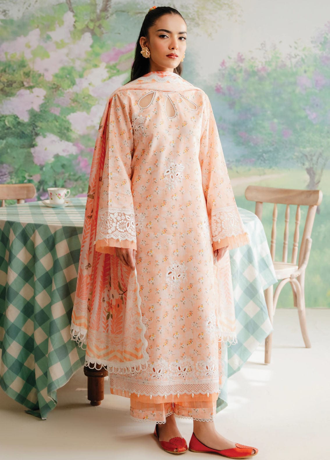 Afrozeh Peach Digital Emb New Arrival Lawn 3pc