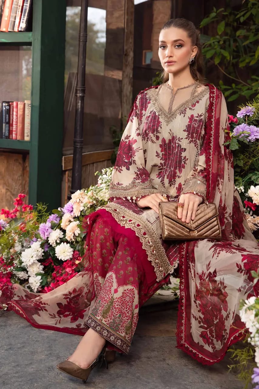 Maria B Maroon Front Emb New Arrival Lawn 3pc