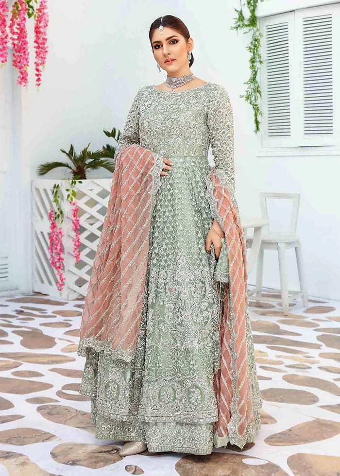 Elan Grey Exclusive Net Maxi hand work