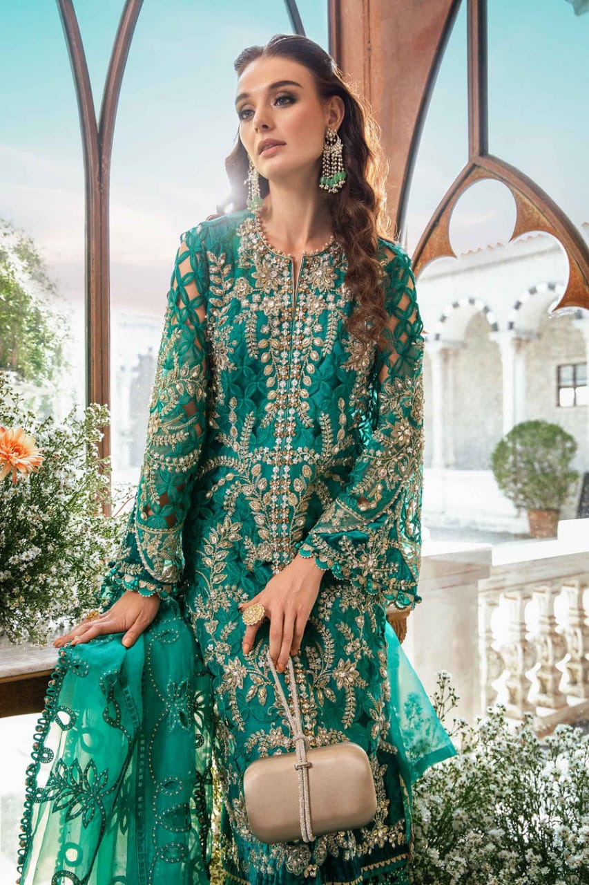 Maria B Green Wedding Collection Hand Work Organza Dress