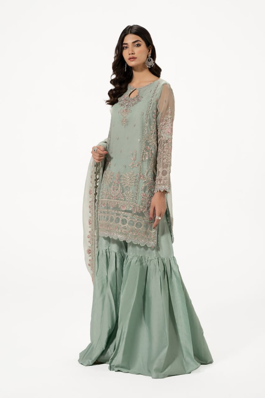 Maria B Sea Green Gharara Organza Dress