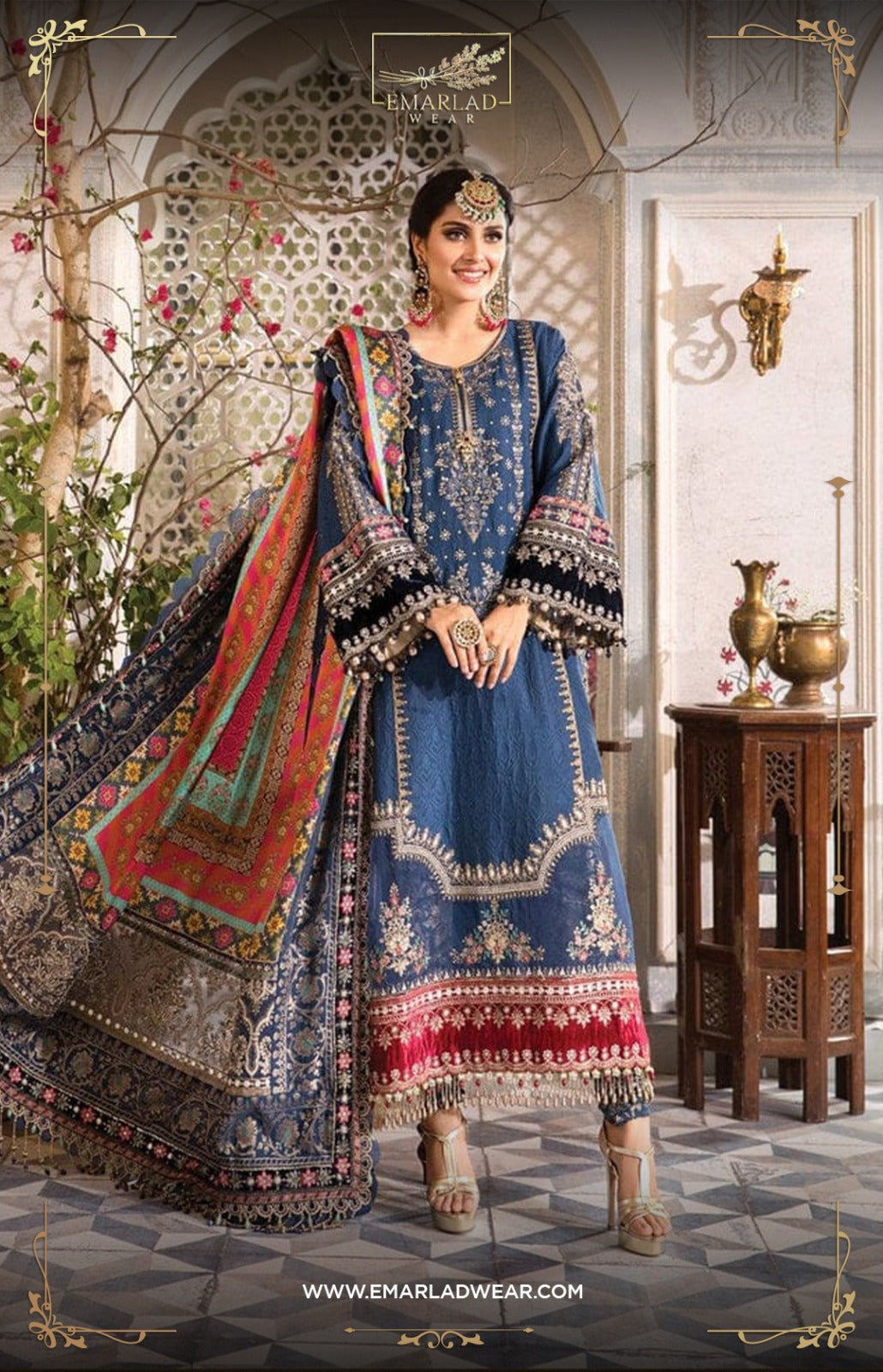 Maria B Blue Sami Stitch Collection Chiffon Fabric 3pc