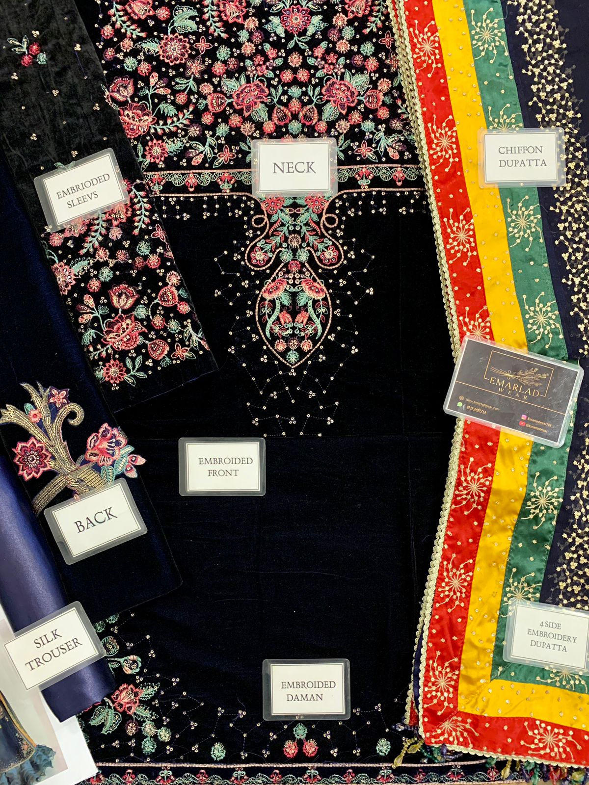 JAZMIN BLUE EMBROIDERED VELVET FORMAL COLLECTION