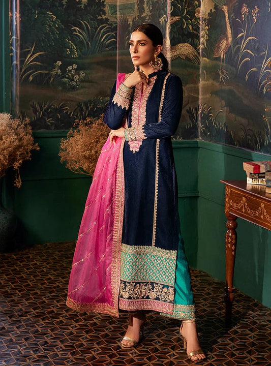 ZAINAB CHOTTANI VELVET FORMAL COLLECTION BLUE