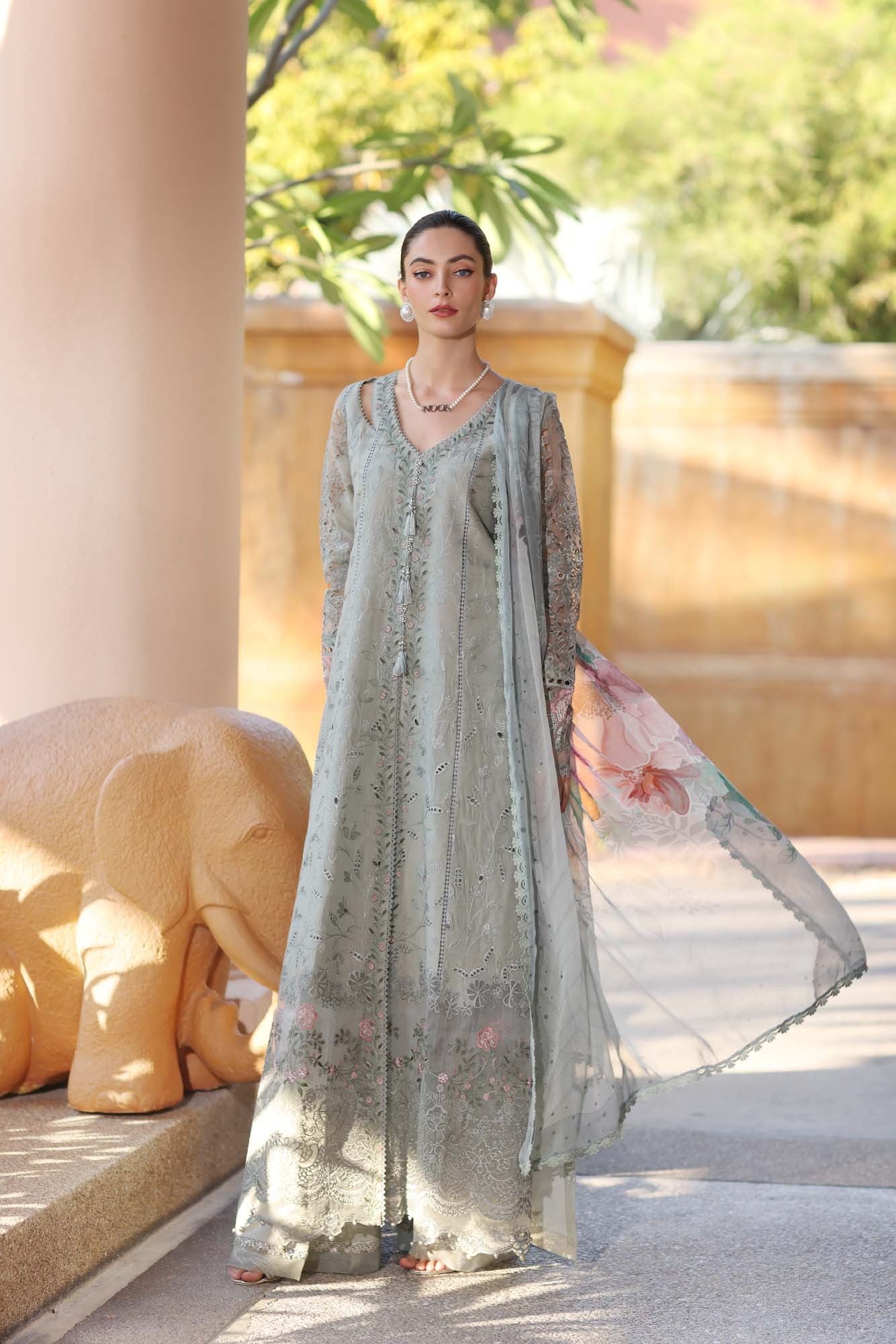 Noor By Sadia Asad | Grey - Cotton Chikankari Collection