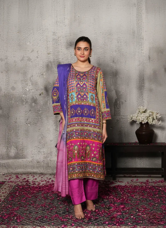 Haris Shakeel | Multi Color - 3 Piece Digital Printed Silk Collection