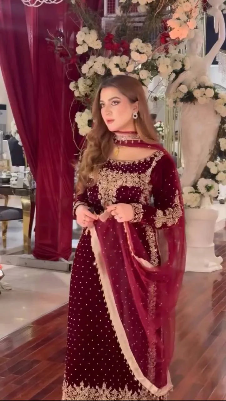 Aneelas Collection| Maroon - Velvet Collection
