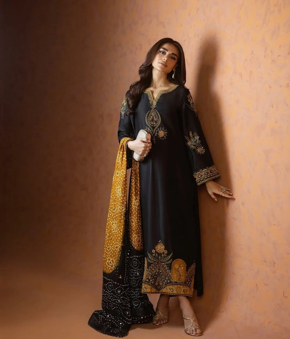 Emarladwear Exclusive design | Black & Musturd - Lava Silk Collection