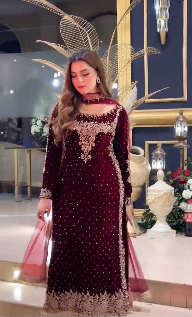 Aneelas Collection| Maroon - Velvet Collection